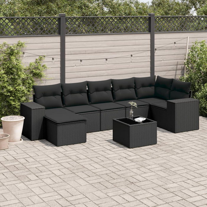 Set mobilier de grădină cu perne, 8 piese, negru, poliratan WALTI