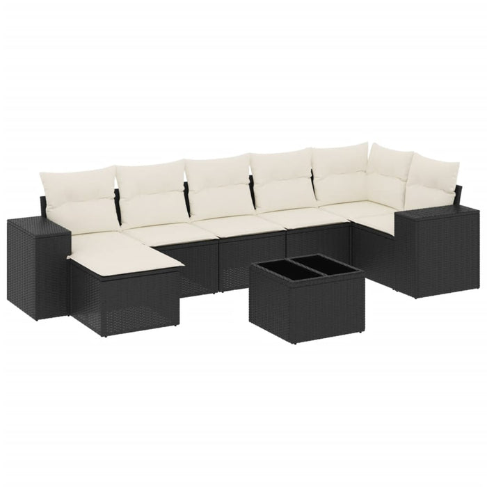 Set mobilier de grădină cu perne, 8 piese, negru, poliratan WALTI