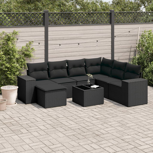Set mobilier de grădină cu perne, 8 piese, negru, poliratan - WALTI WALTI