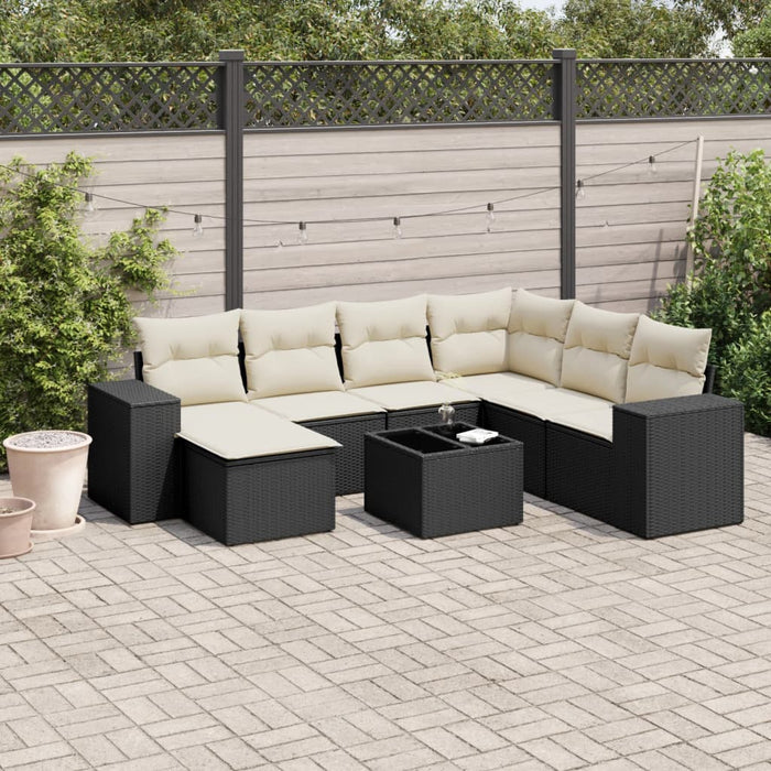 Set mobilier de grădină cu perne, 8 piese, negru, poliratan - WALTI WALTI