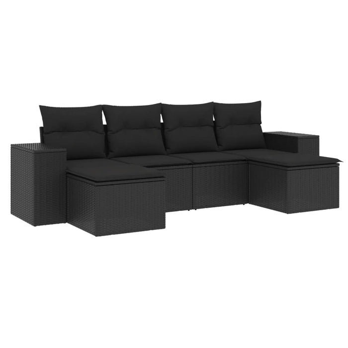 Set mobilier de grădină cu perne, 6 piese, negru, poliratan - WALTI WALTI