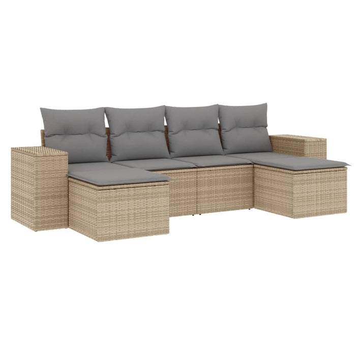 Set canapele de grădină cu perne, 6 piese, bej, poliratan WALTI