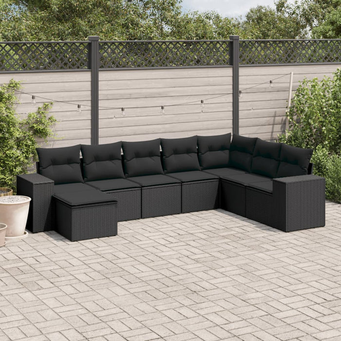 Set mobilier de grădină cu perne, 8 piese, negru, poliratan - WALTI WALTI