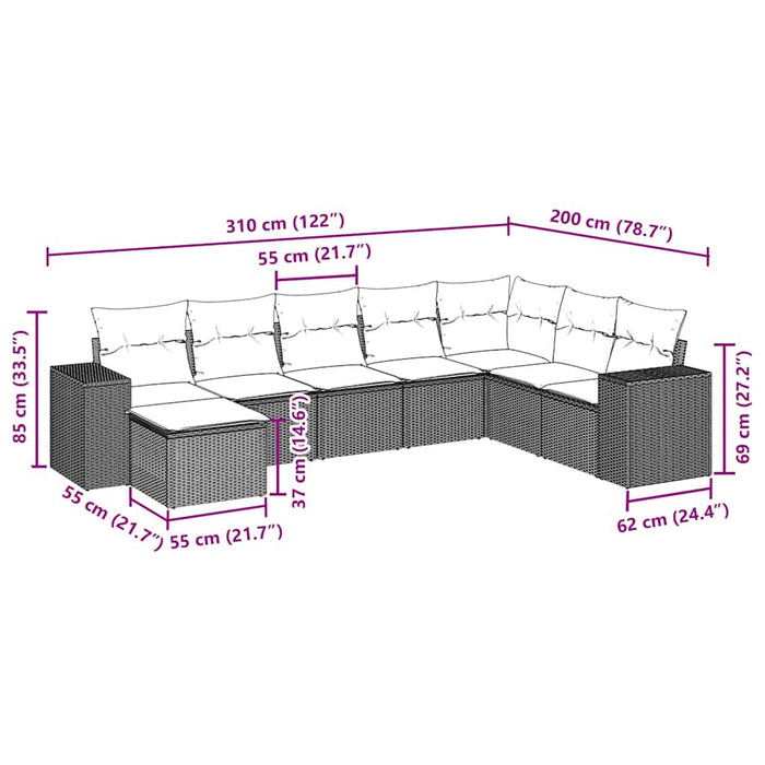 Set mobilier de grădină cu perne, 8 piese, negru, poliratan - WALTI WALTI