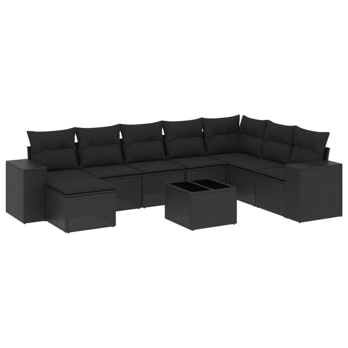 Set mobilier de grădină cu perne, 9 piese, negru, poliratan - WALTI WALTI