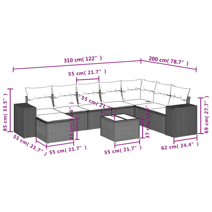 Set mobilier de grădină cu perne, 9 piese, negru, poliratan - WALTI WALTI