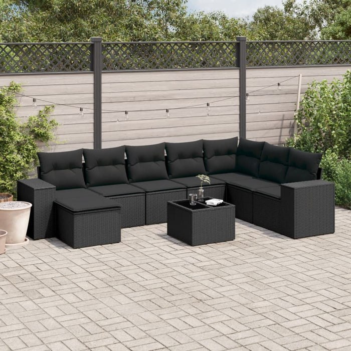 Set mobilier de grădină cu perne, 9 piese, negru, poliratan - WALTI WALTI