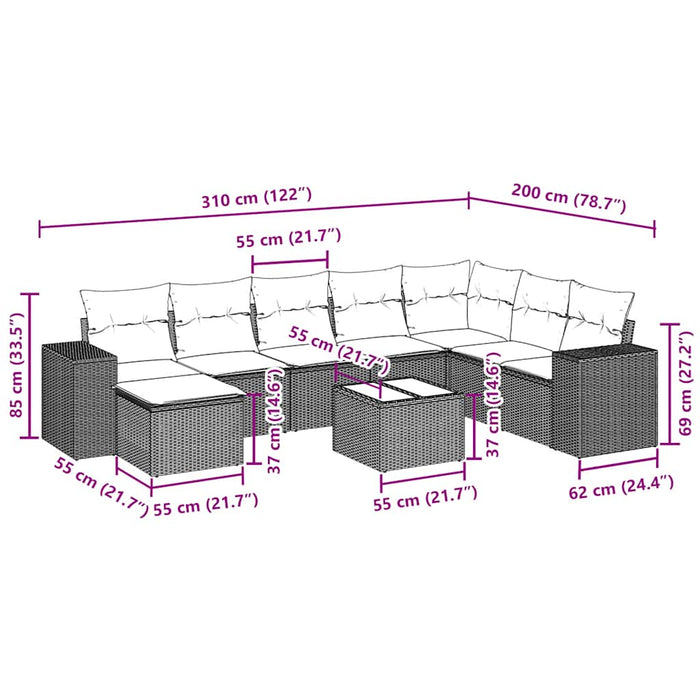 Set mobilier de grădină cu perne, 9 piese, negru, poliratan - WALTI WALTI