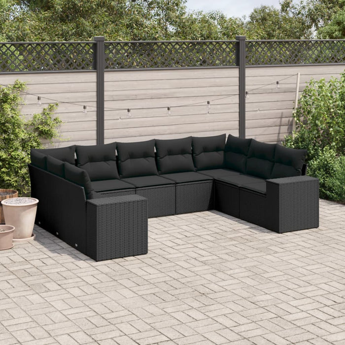 Set mobilier de grădină cu perne, 9 piese, negru, poliratan - WALTI WALTI