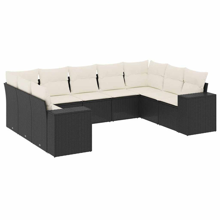 Set mobilier de grădină cu perne, 9 piese, negru, poliratan - WALTI WALTI