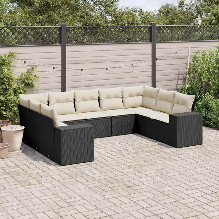 Set mobilier de grădină cu perne, 9 piese, negru, poliratan - WALTI WALTI
