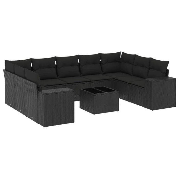 Set canapele de grădină cu perne, 10 piese, negru, poliratan - WALTI WALTI