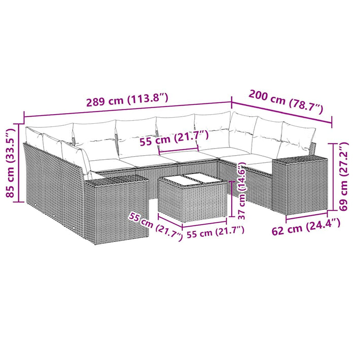 Set canapele de grădină cu perne, 10 piese, negru, poliratan - WALTI WALTI