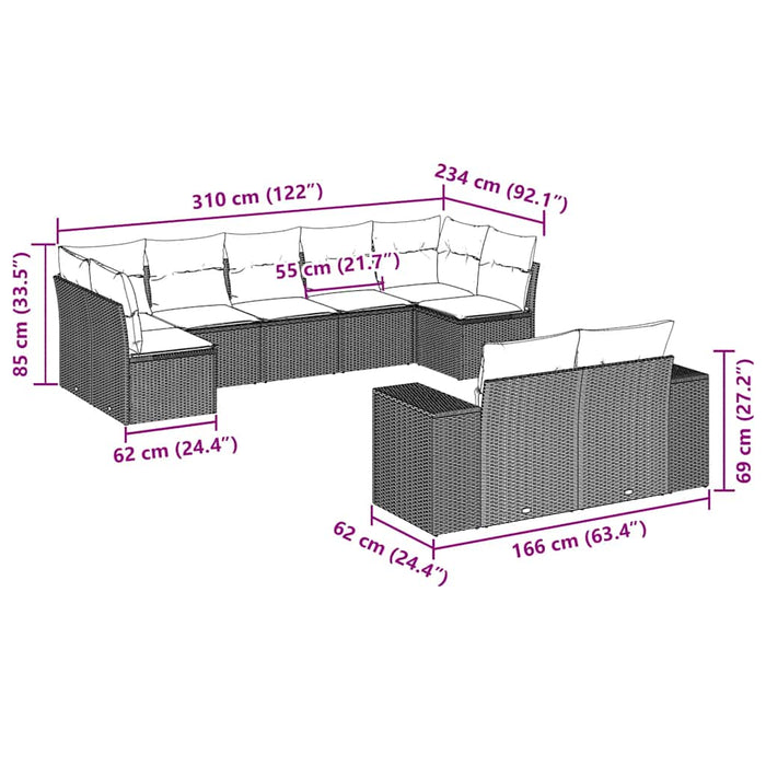 Set mobilier de grădină cu perne, 9 piese, negru, poliratan - WALTI WALTI