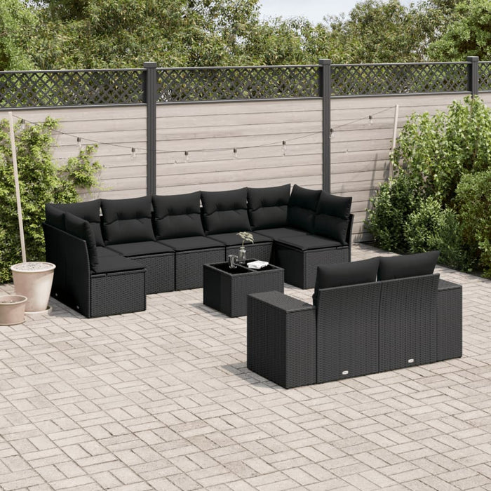Set canapele de grădină cu perne, 10 piese, negru, poliratan - WALTI WALTI