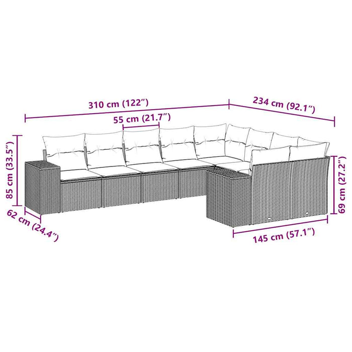 Set mobilier de grădină cu perne, 9 piese, negru, poliratan - WALTI WALTI