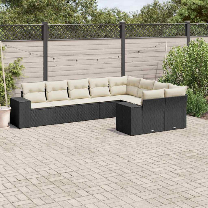 Set mobilier de grădină cu perne, 9 piese, negru, poliratan - WALTI WALTI