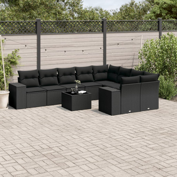 Set canapele de grădină cu perne, 10 piese, negru, poliratan - WALTI WALTI