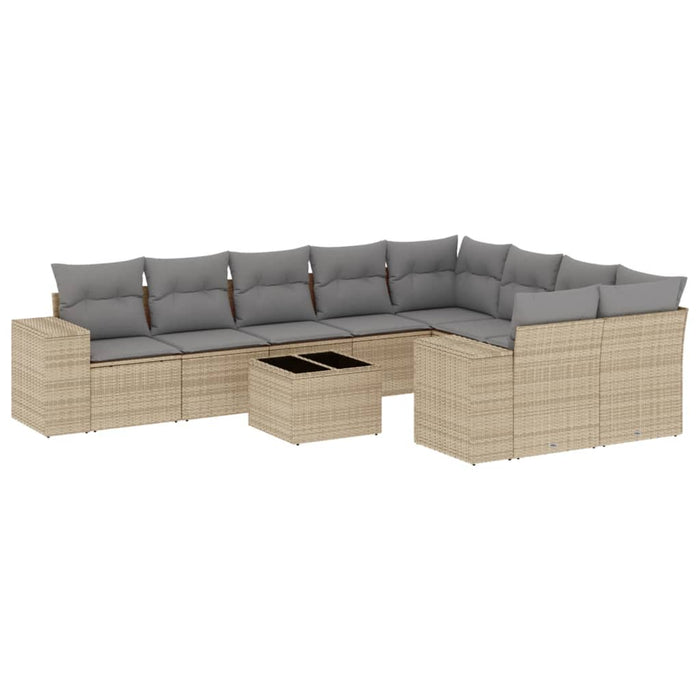 Set canapele de grădină cu perne, 10 piese, bej, poliratan WALTI