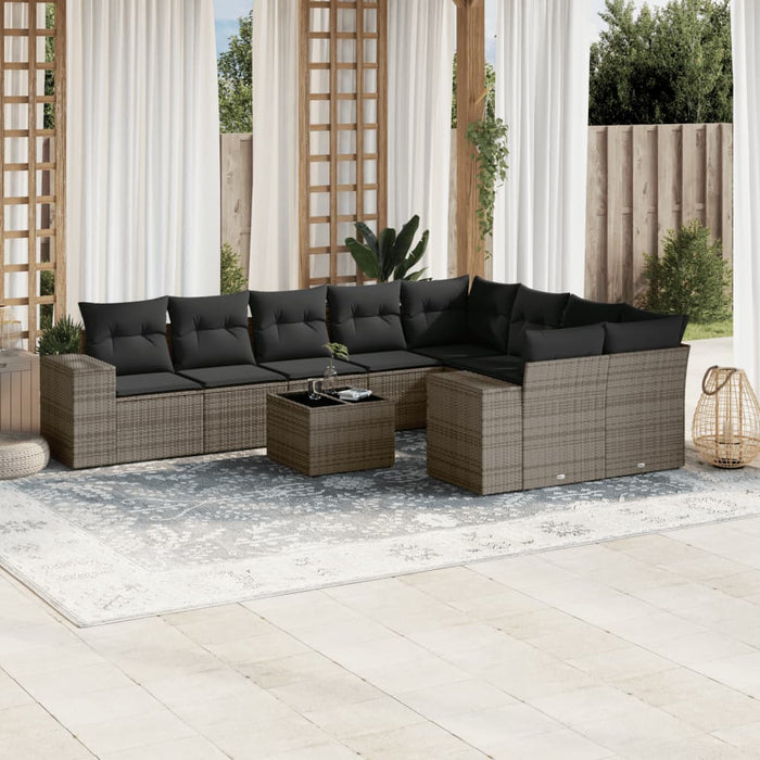 Set mobilier de grădină cu perne, 10 piese, gri, poliratan - WALTI WALTI