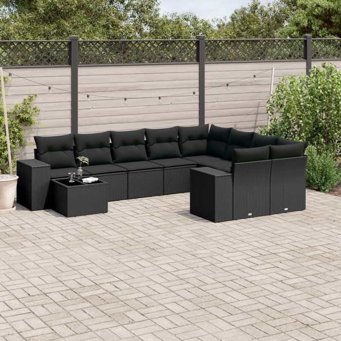 Set canapele de grădină cu perne, 10 piese, negru, poliratan - WALTI WALTI