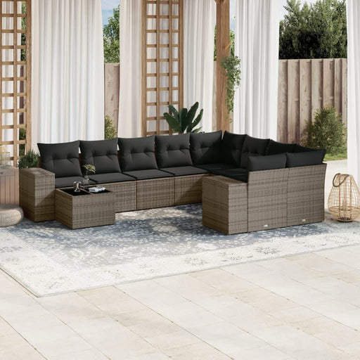 Set mobilier de grădină cu perne, 10 piese, gri, poliratan - WALTI WALTI