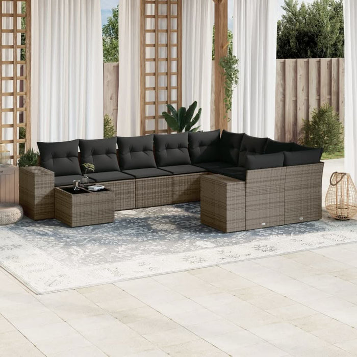 Set mobilier de grădină cu perne, 10 piese, gri, poliratan - WALTI WALTI