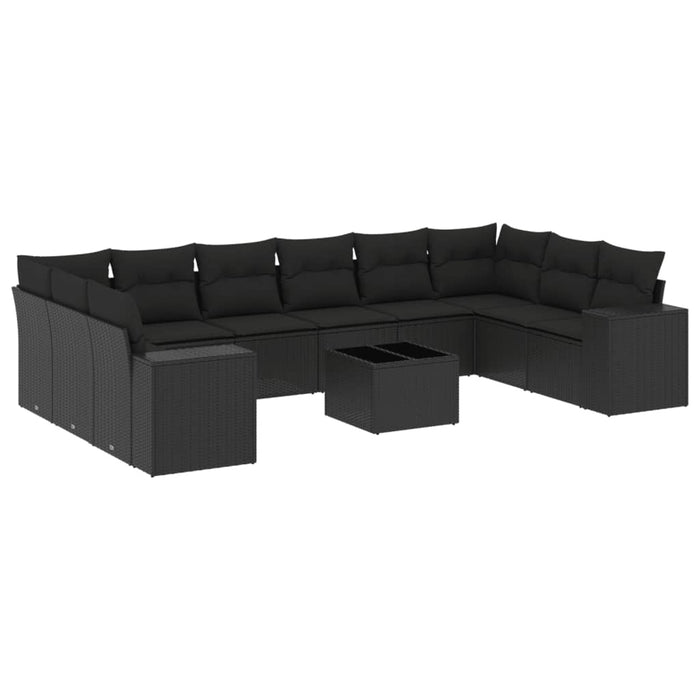 Set canapele de grădină cu perne, 11 piese, negru, poliratan - WALTI WALTI