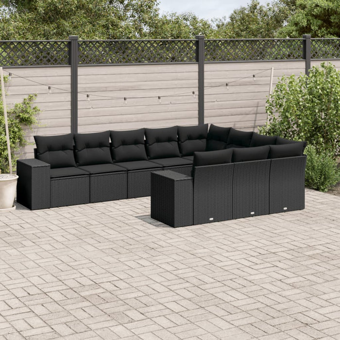 Set canapele de grădină cu perne, 10 piese, negru, poliratan - WALTI WALTI
