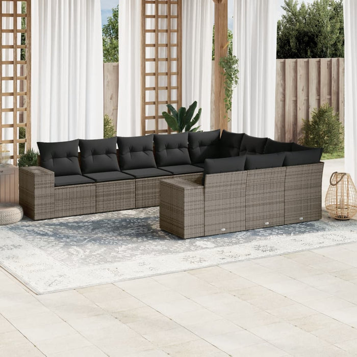 Set mobilier de grădină cu perne, 10 piese, gri, poliratan - WALTI WALTI