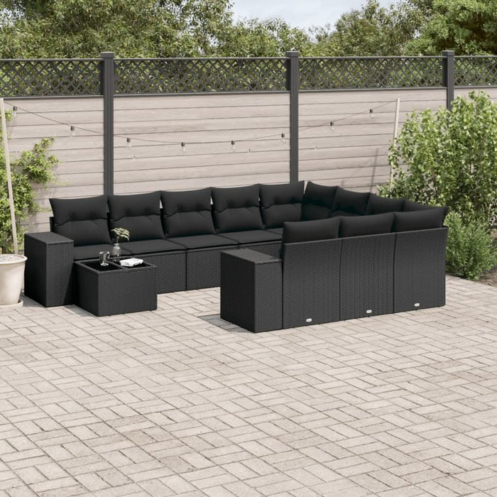 Set canapele de grădină cu perne, 11 piese, negru, poliratan - WALTI WALTI