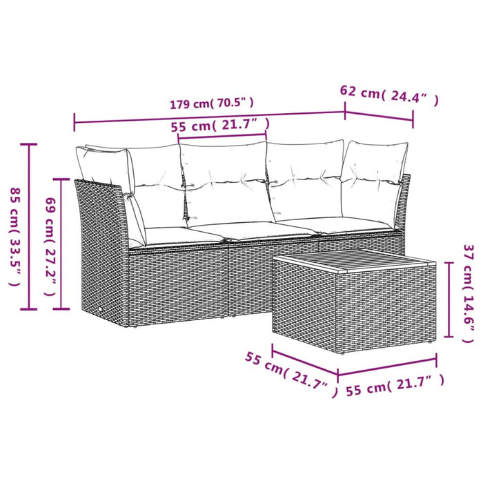 Set mobilier de grădină cu perne, 4 piese, negru, poliratan - WALTI WALTI