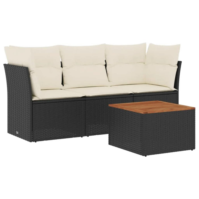 Set mobilier de grădină cu perne, 4 piese, negru, poliratan - WALTI WALTI