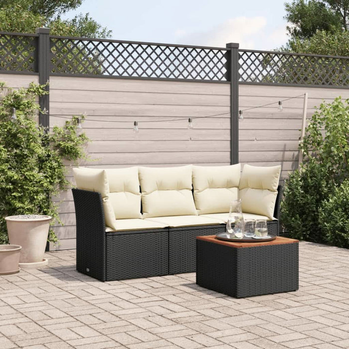 Set mobilier de grădină cu perne, 4 piese, negru, poliratan - WALTI WALTI