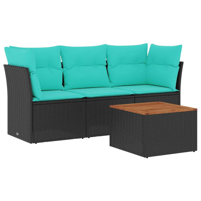 Set mobilier de grădină cu perne, 4 piese, negru, poliratan - WALTI WALTI