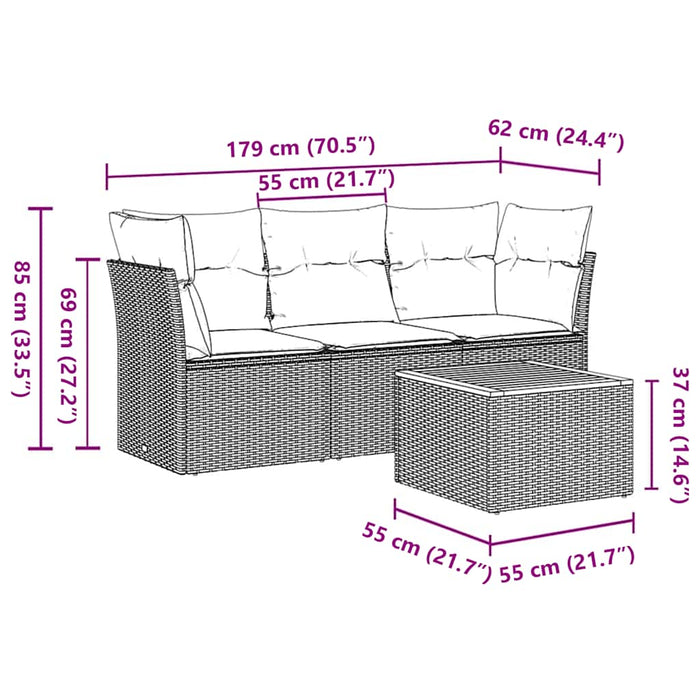 Set canapea de grădină cu perne, 4 piese, gri, poliratan WALTI