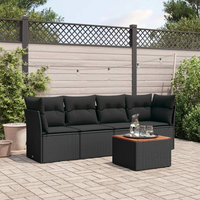 Set mobilier de grădină cu perne, 5 piese, negru, poliratan - WALTI WALTI