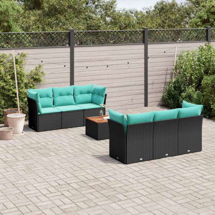 Set canapele de grădină cu perne, 7 piese, negru, poliratan WALTI