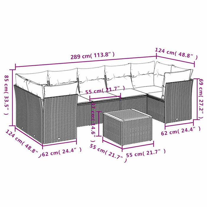 Set mobilier de grădină cu perne, 8 piese, negru, poliratan - WALTI WALTI