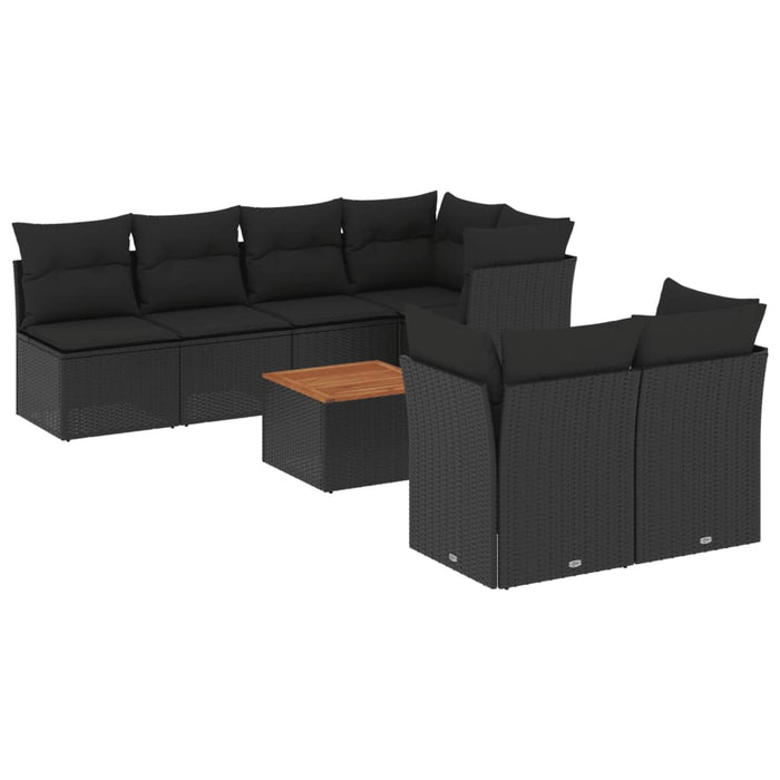 Set mobilier de grădină cu perne, 8 piese, negru, poliratan - WALTI WALTI