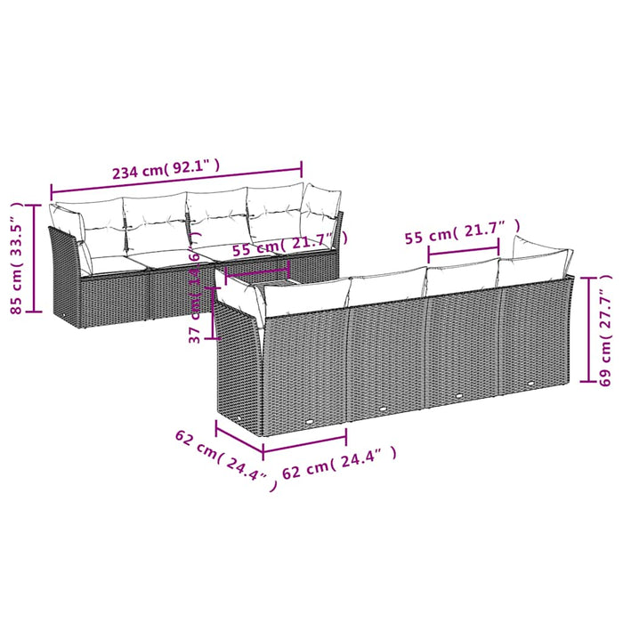 Set mobilier de grădină cu perne, 9 piese, negru, poliratan - WALTI WALTI