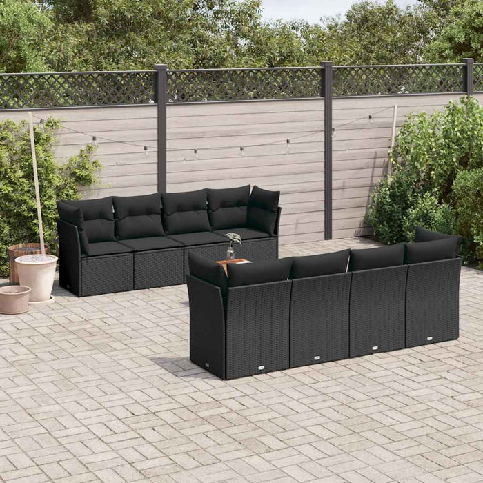 Set mobilier de grădină cu perne, 9 piese, negru, poliratan - WALTI WALTI