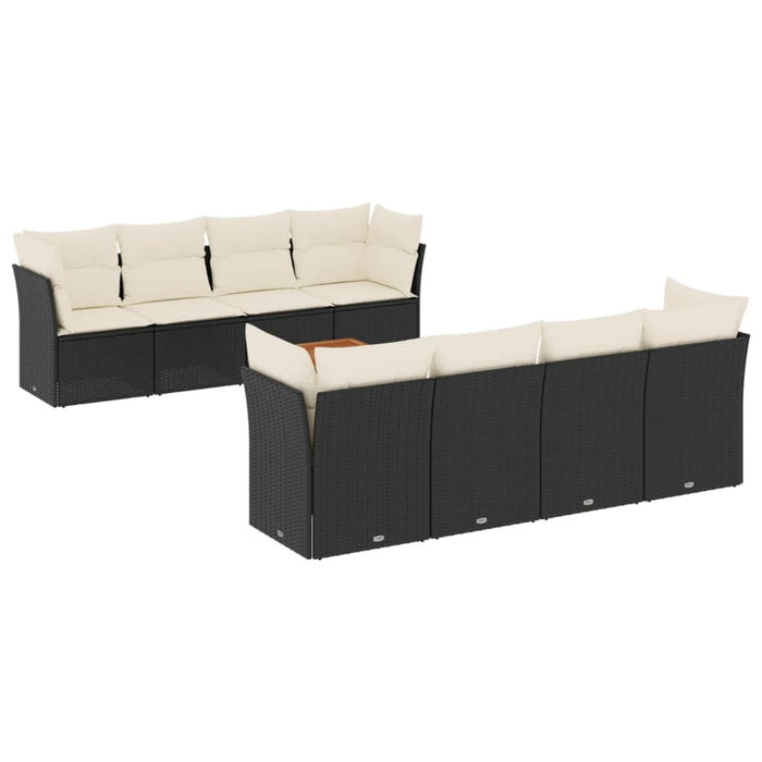 Set mobilier de grădină cu perne, 9 piese, negru, poliratan - WALTI WALTI