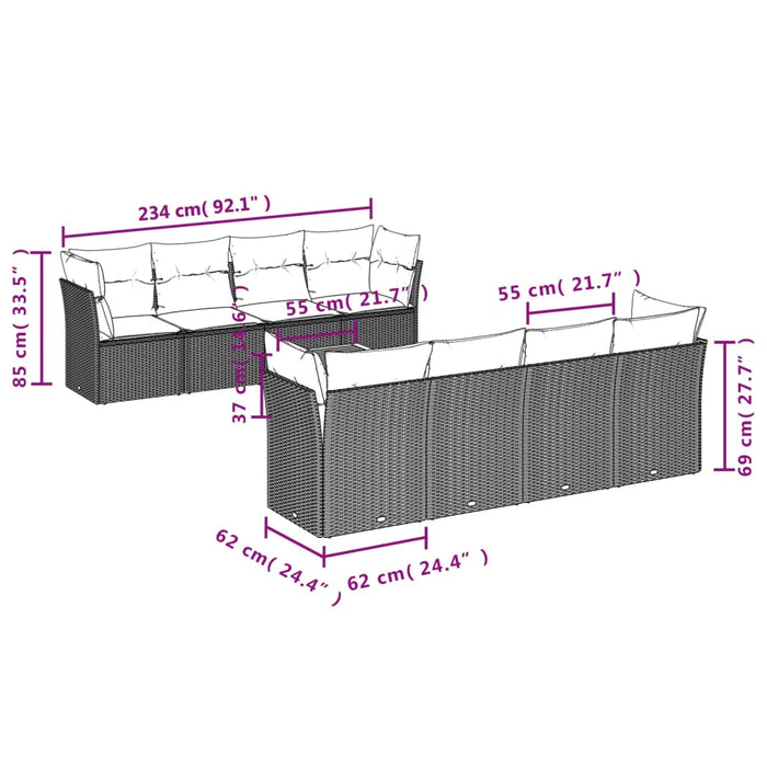 Set mobilier de grădină cu perne, 9 piese, negru, poliratan - WALTI WALTI