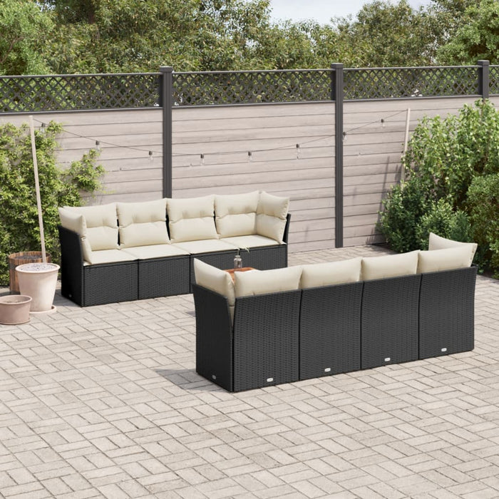 Set mobilier de grădină cu perne, 9 piese, negru, poliratan - WALTI WALTI