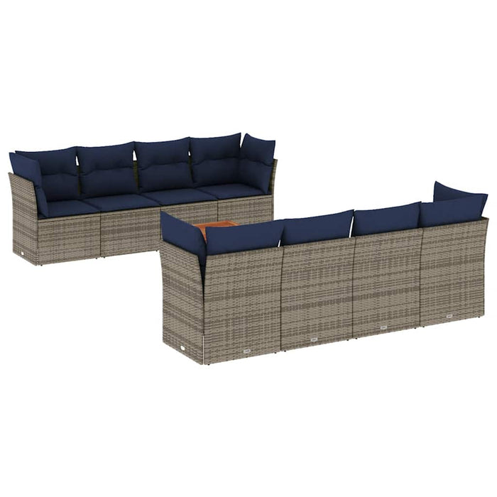 Set canapele de grădină, 9 piese, cu perne, gri, poliratan WALTI
