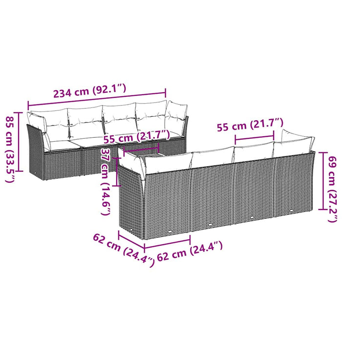 Set canapele de grădină, 9 piese, cu perne, gri, poliratan WALTI