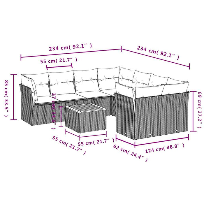 Set mobilier de grădină cu perne, 9 piese, negru, poliratan - WALTI WALTI