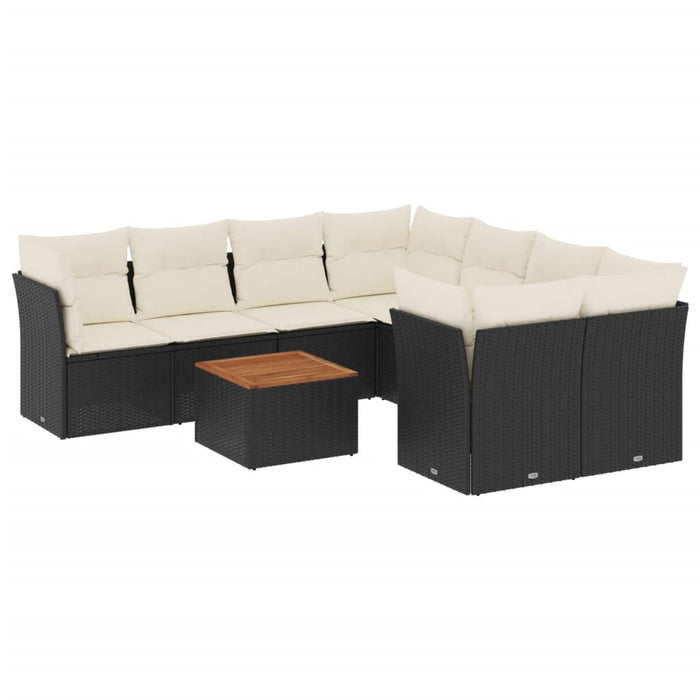 Set mobilier de grădină cu perne, 9 piese, negru, poliratan - WALTI WALTI