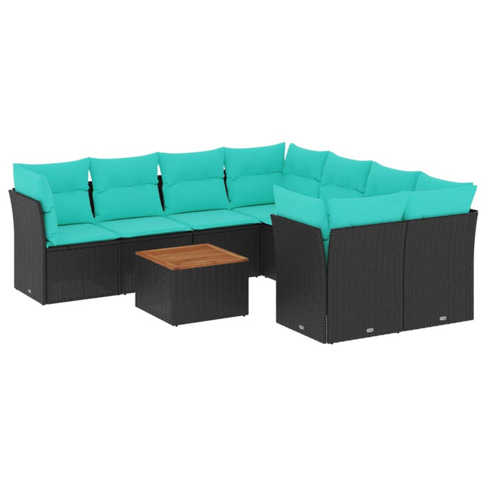 Set mobilier de grădină cu perne, 9 piese, negru, poliratan - WALTI WALTI